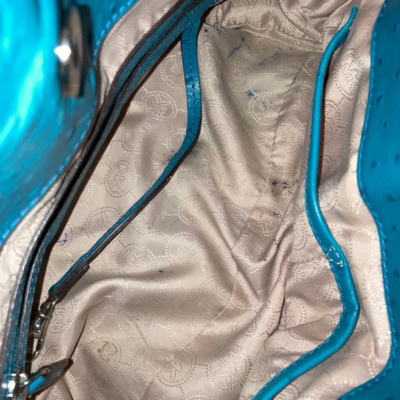 Michael Kors Hamilton Ostrich Embossed Purse, Blue - Picture 9 of 12